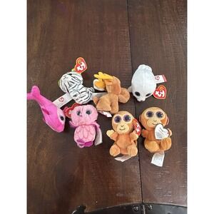Ty Teenie Beanie Boos McDonald's Lot 7 Monkey Owl Dolphin Seal Moose Tags